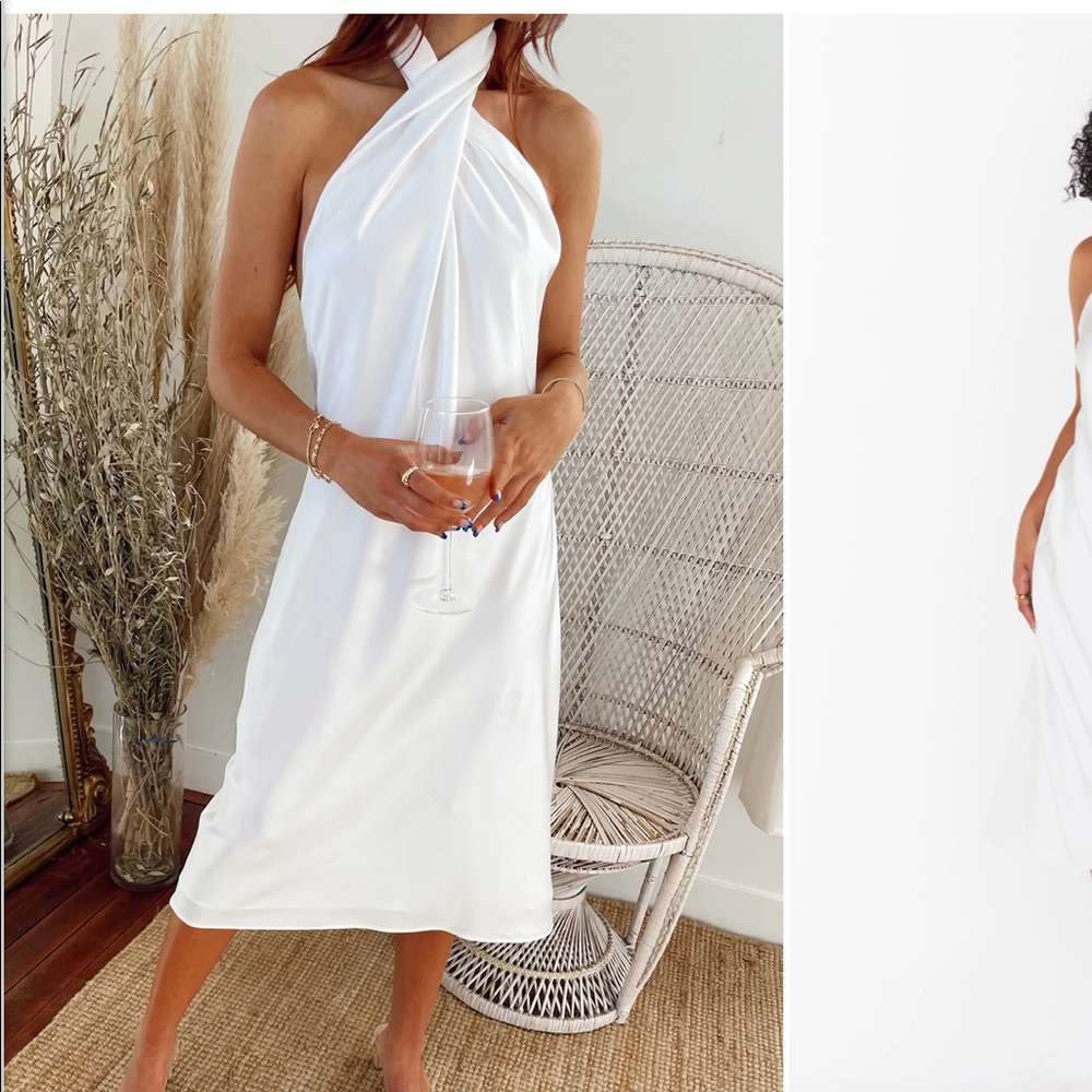Jasmine Halter Midi Dress ~ Ivory Luxe Satin